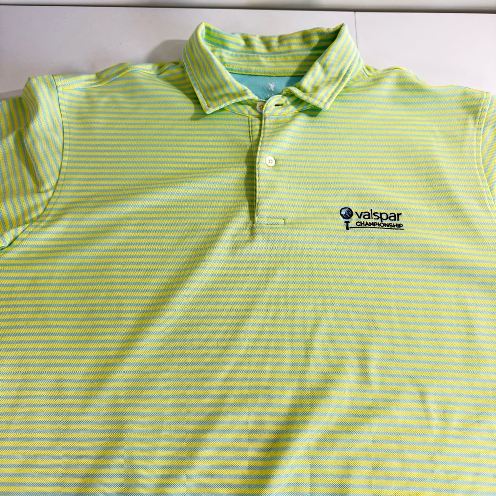 Fairway & Greene yellow/green & blue Striped Valspar  Golf Polo Size XL
